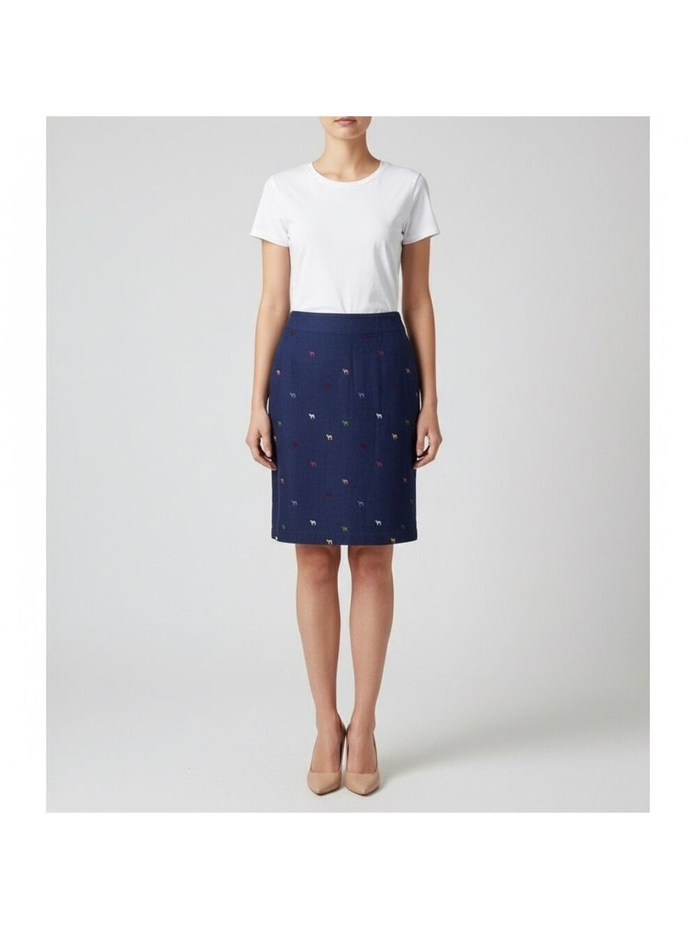 White Stuff Colorful Embroidered Camel novelty Women's Skirt linen blend size 8
